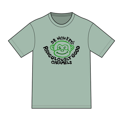 Dr. Monkey's Ridiculously Good Caramels T-Shirt | Retro Monkey Candy Logo