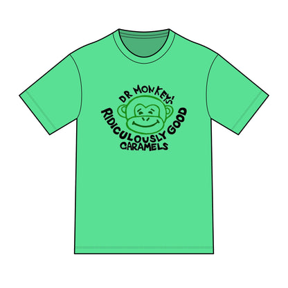 Dr. Monkey's Ridiculously Good Caramels T-Shirt | Retro Monkey Candy Logo