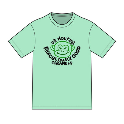Dr. Monkey's Ridiculously Good Caramels T-Shirt | Retro Monkey Candy Logo