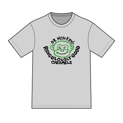 Dr. Monkey's Ridiculously Good Caramels T-Shirt | Retro Monkey Candy Logo
