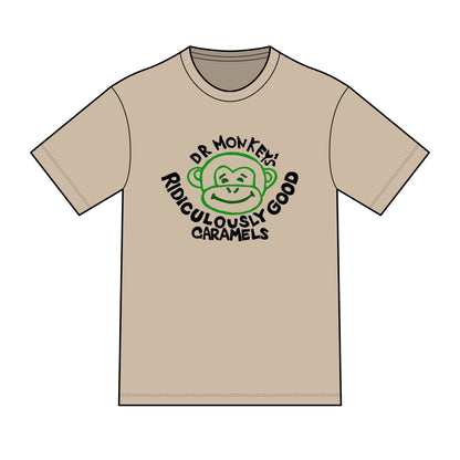 Dr. Monkey's Ridiculously Good Caramels T-Shirt | Retro Monkey Candy Logo