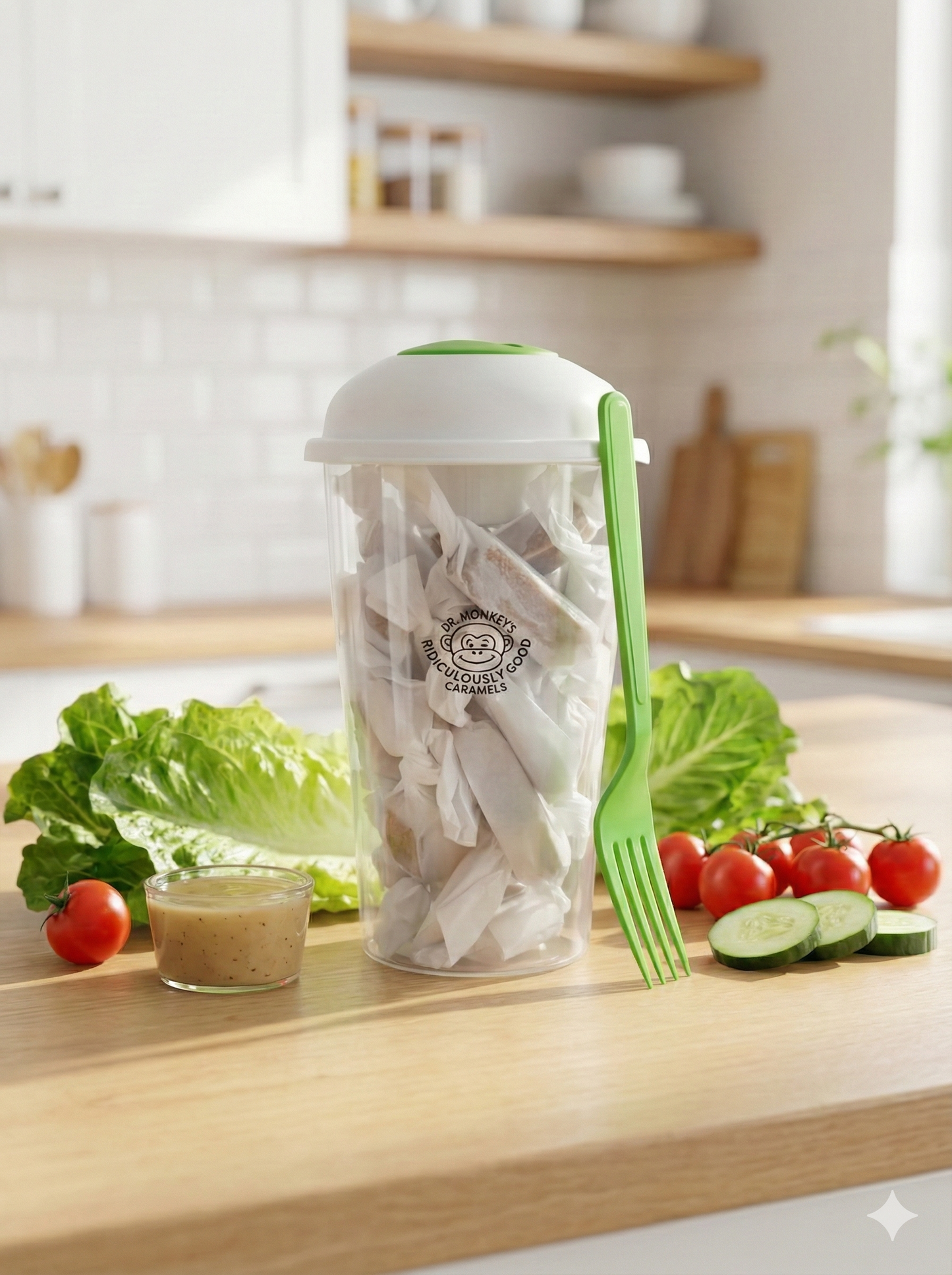 Salad Shaker with half pound of caramel