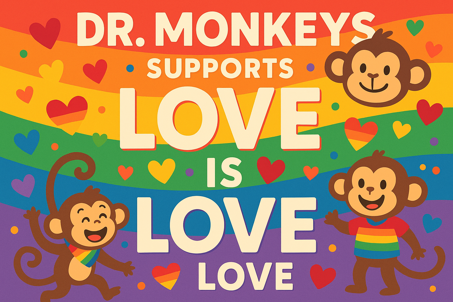 Dr. Monkeys Pride Month ad with Love is Love message